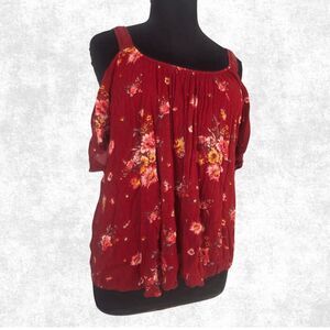 Torrid Red Floral Cold Shoulder Top – Plus Size 1 (14–16) | Boho Gauze Blouse